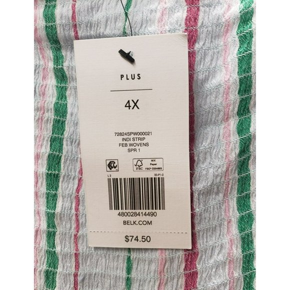 Crown & Ivy Striped Peasant Blouse, Stretchy Smocked Bodice, Plus Size 4X, Rayon - Picture 4 of 7